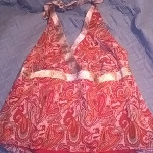 Paisley print style halter blouse burnt orange